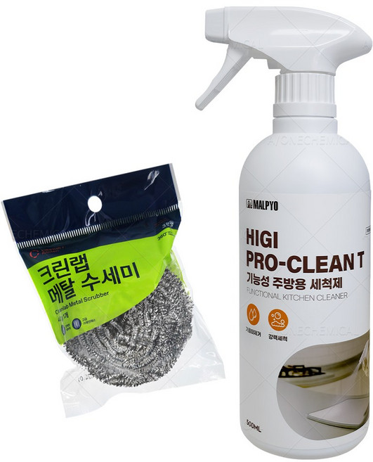 말표 하이지 프로 클린 티 기능성 주방 세척제 500ml + 크린랩 메탈 수세미 세트 기름때 제거 강력세척, 1세트, 40g