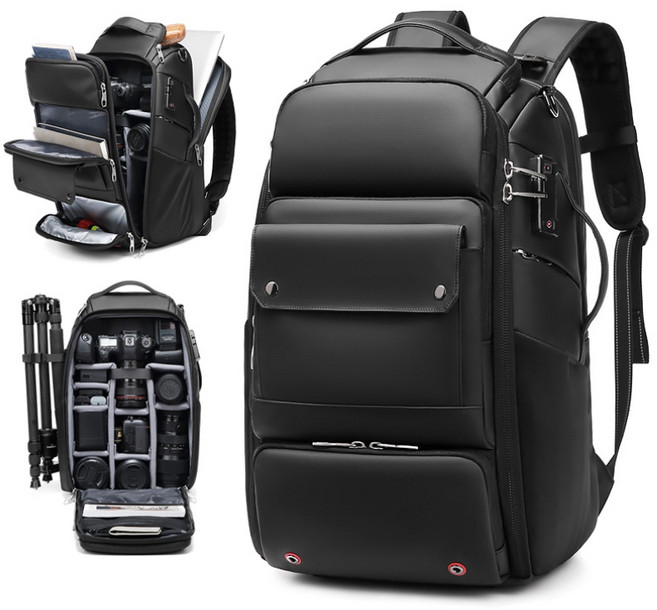 주닉스 ZNS-7717 기내용 도난방지 자물쇠 전문가용 카메라 배낭가방, 검정색, 1개