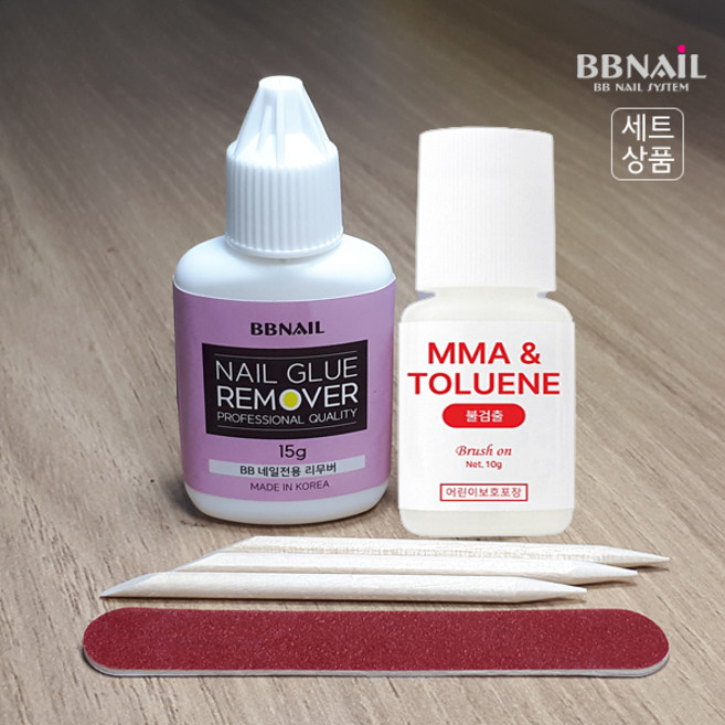 BB 네일글루+네일리무버+네일화일+우드스틱(3개) 4종세트, 1개