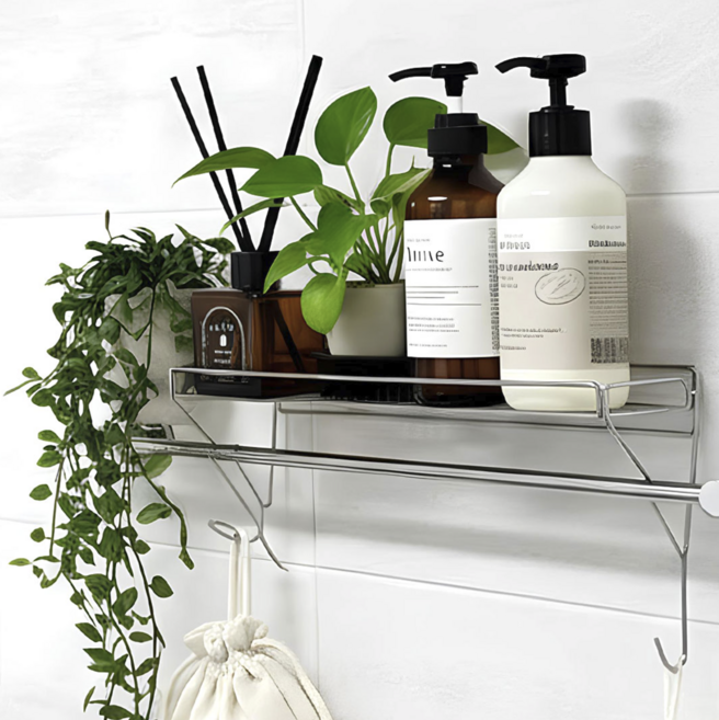 아우라7 스텐 100% 무타공 세면대 수건 거치 선반, 실버, 1개