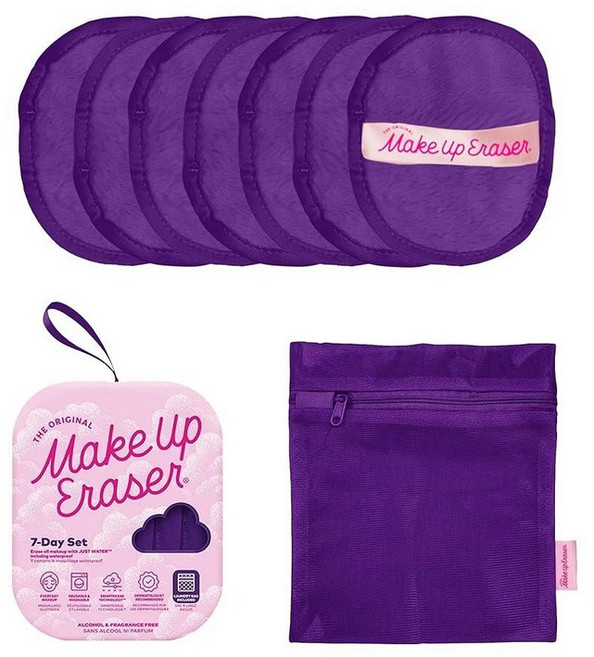 The Original MakeUp Eraser 7일 세트 방수 마스카라 아이라이너 파운데이션 립스틱 자외선 차단제 등을 포함한 물만으로 모든 메이크업을 지울 수 있습, Queen Purple