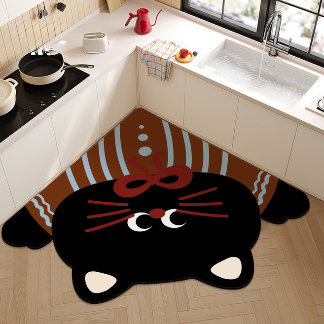 다용도 흡수흡유 미끄럼방지 매트 주방 매트 펫 매트, 까만 고양이