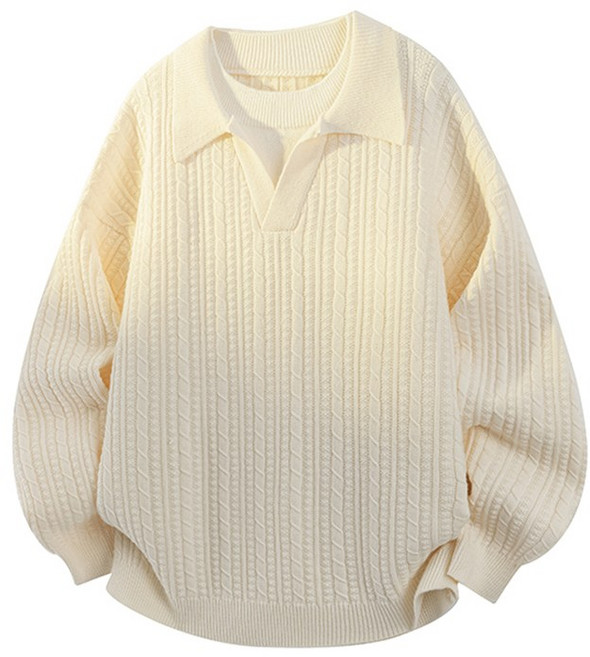 남성 봄가을 긴팔 카라니트 루즈핏 스트라이프 레이어드 스타일