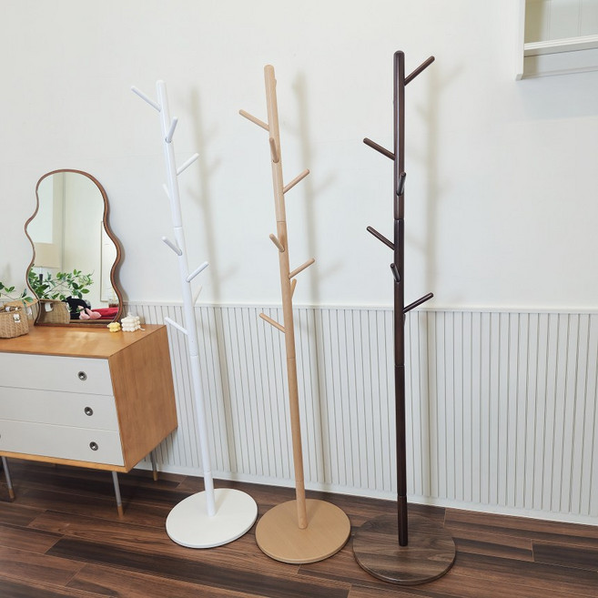 일상드로우 나무 원목 스탠드 행거, 화이트