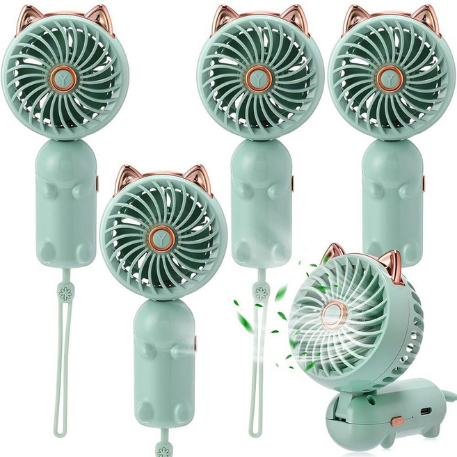 Glooglitter 4 Pcs Mini Handheld Fan Bulk Green USB Rechargeable Portable Personal Fan 3 Speed Wi, Glooglitter 4 Pcs Mini Handhel