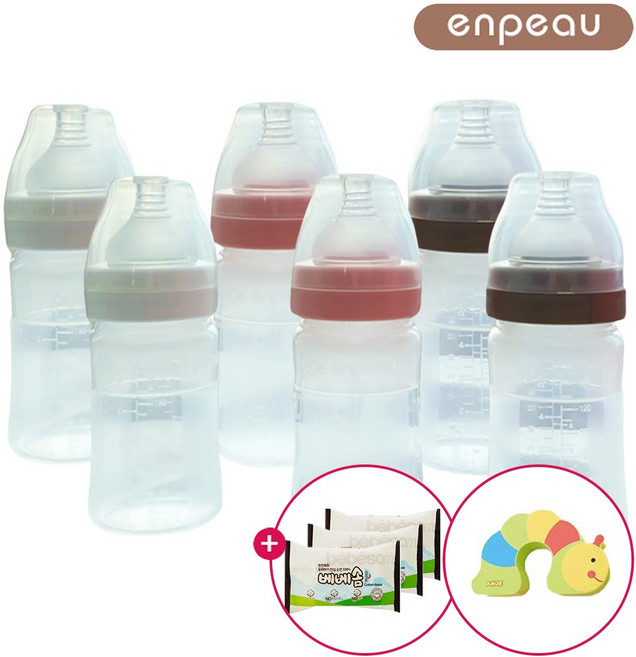 [1+1] 앙뽀 실리콘 젖병 아기 젖병 1단계 150ml 260ml 신생아젖병 배앓이방지, 2개, (1단계) 화이트