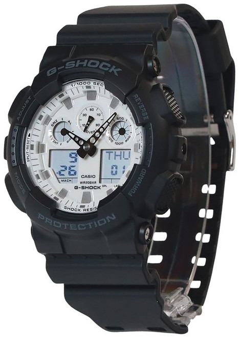 카시오 G-Shock 아날로그 디지털 레진 스트랩 화이트 다이얼 쿼츠 GA-100WD-1A 200M 남성용 시계