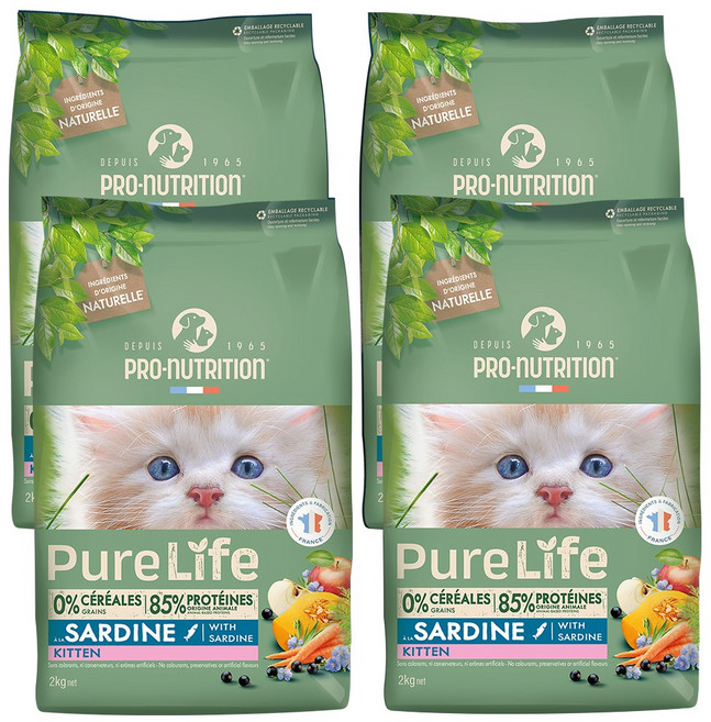 (항균 삽 증정) 프로뉴트리션 퓨어라이프 캣 키튼 아기 고양이 그레인프리 사료, 4개, 2kg, 닭+칠면조