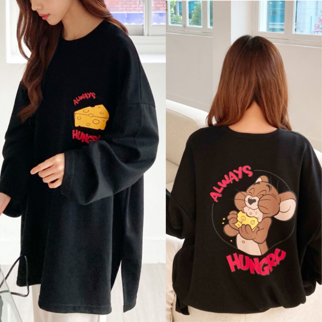 핏몬 빅사이즈 치즈 마우스 오버핏 롱 긴팔 티셔츠 캐릭터 박스티 [국내생산]