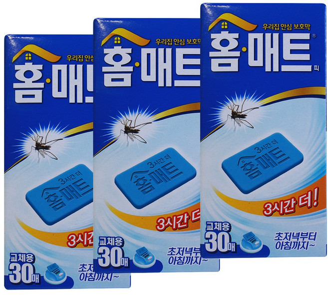 여름용품 홈매트 교체용 30매 모기홈매트 모기퇴치제 모기향 연소기, 3개