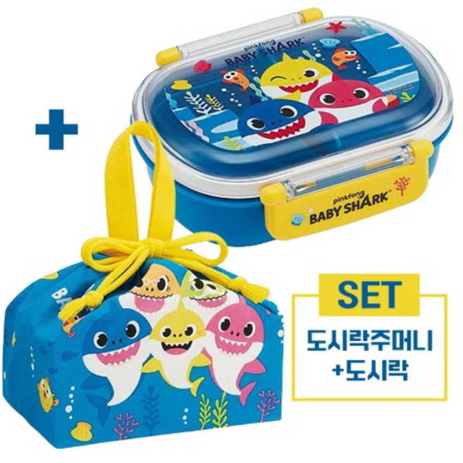 핑크퐁 아기상어 어린이 소풍 1단 도시락 도시락주머니 세트, 상세참고, 1개
