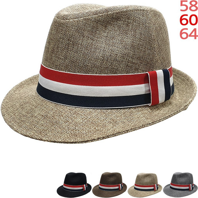 이럭셔리클럽 대두용 빅 사이즈 마직 삼색띠 페도라 중절모 햇 여행 여름 남자 여자 모자-CAP260232