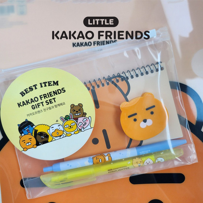 카카오프렌즈 문구세트 필기류세트 볼펜 형광펜 수첩 지우개, 카카오프렌즈 문구세트4200(튜브)