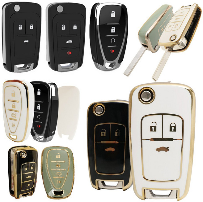 바이어블 쉐보레 차량용 TPU 스마트키 폴딩키 키케이스 키홀더 / 크루즈 라세티 아베오 트렉스 말리부 알페온, 02. 5버튼 A타입 (VA-TA16), 화이트골드