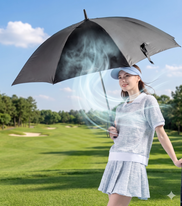 프롬비 이글루 UV차단 선풍기우산 27인치 골프형 FE246, 블랙, 1개
