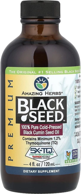 헁복하고 건강하세요 Amazing Herbs Black Seed™ 100% 순수 냉압착 블랙 커민 씨오일 120ml(4fl oz) 늘 챙기셔야합니다 - 쿠팡