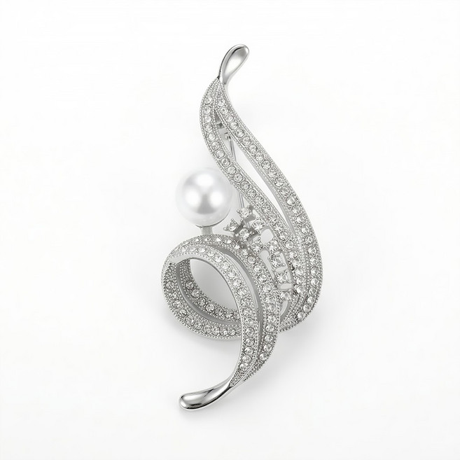 VITALO 글램 웨이브 진주 브로치 여성 패션 브로치 코트 가방 포인트 액세서리 코사지+악세사리케이스(블랙)