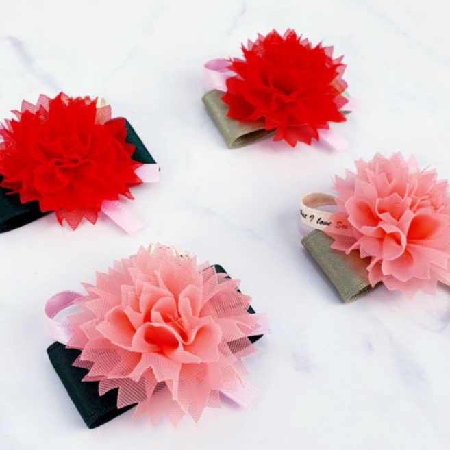 레드펫 개네이션 강아지 고양이 카네이션 머리핀, 1개, 레드/연카키