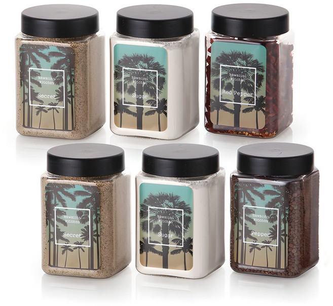 비프로젝트 하와이안 양념통 세트, 1개, 양념통 사각 600ml + 스티커 8종