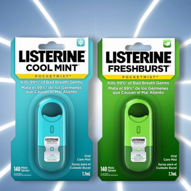[킴스]리스테린 포켓미스트 쿨민트1개+ 후레시버스트1개 스프레이 휴대용 가글 구강청결제, 2개, 7.7ml