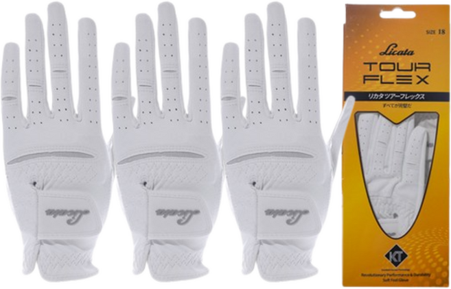[3장 1세트] 리카타 투어 플렉스 스판 남성 여성 합피 가성비 골프장갑, 여성 화이트, 3개