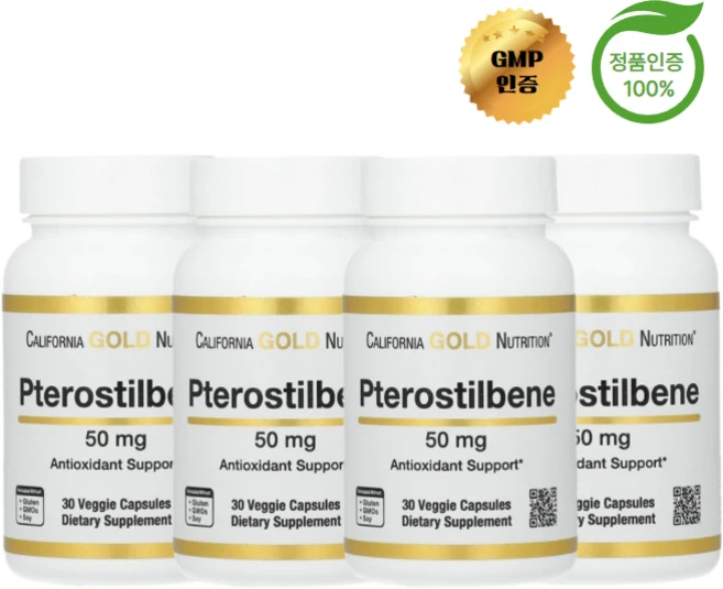 씨지엔 4개 프테로스틸벤 50mg 베지 30캡슐 폴리페놀 트랜스 디메톡시 하이드록시스틸벤, 30정 - 쿠팡