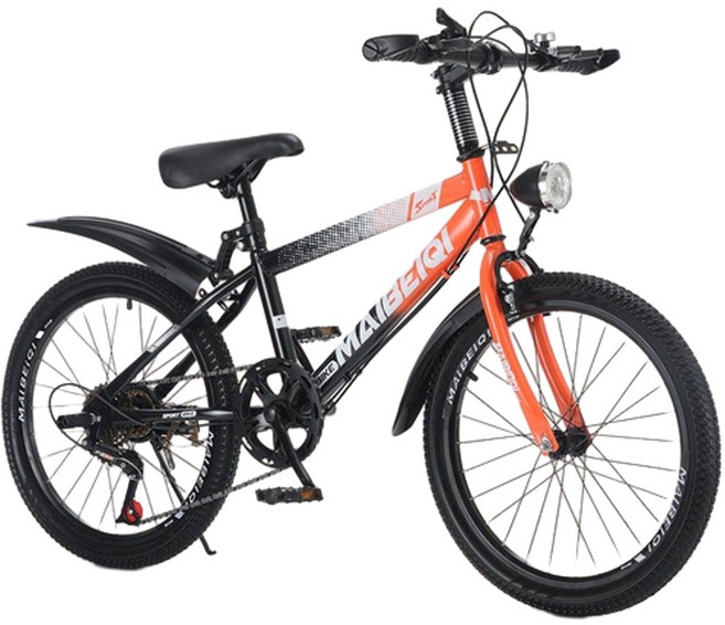 MAIBEIGI 兒童變速腳踏車 8-14歲, 26寸運動款 變速 黑橙色 輻條輪 車燈, 26寸 建議身高155 - 180釐米