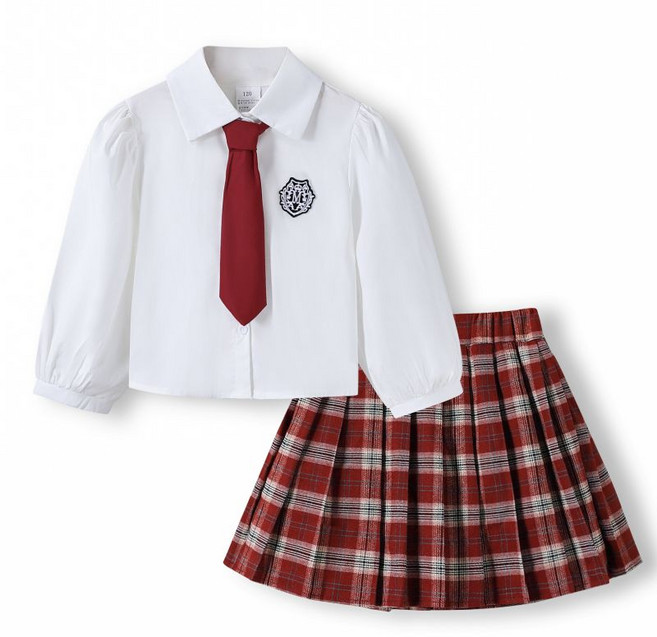 크리스탈하우스 봄 가을 간절기 유아 여아 스쿨룩 긴팔 셔츠 레드 체크 치마 상하세트 CE026