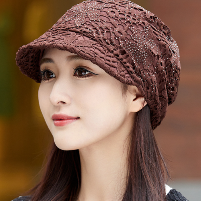 이엠 h26 여성 중년 레이스 큐빅 챙모자 중년여성 패션두건