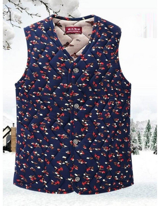 꽃무늬조끼 할머니 가벼운 조끼 솜 누빔 꽃자수 캡소매 여성 패딩 촌캉스 빅사이즈 엄마옷 어르신옷 겨울 누빔 QOYO