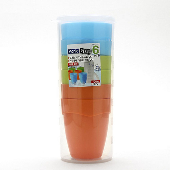 밀폐 피크닉컵 6p세트 플라스틱 컵 물 캠핑용 야외 업소용 어린이