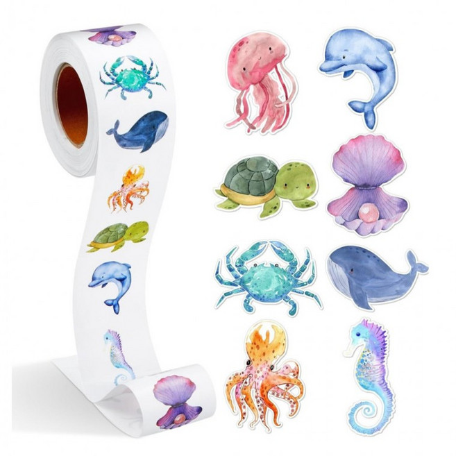 8종 바다 생물 돌고래 거북이 500매 스티커, 1세트, 혼합(S6104) 500PCS