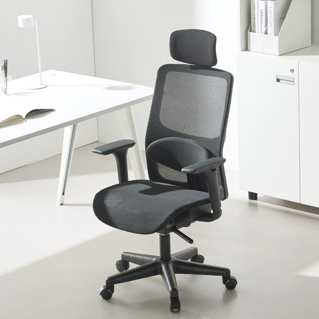 체어스코 국내생산 에어블 풀메쉬 책상 컴퓨터 사무용 사무실 공부 학생의자 허리받침+조절팔세트, 딥블랙