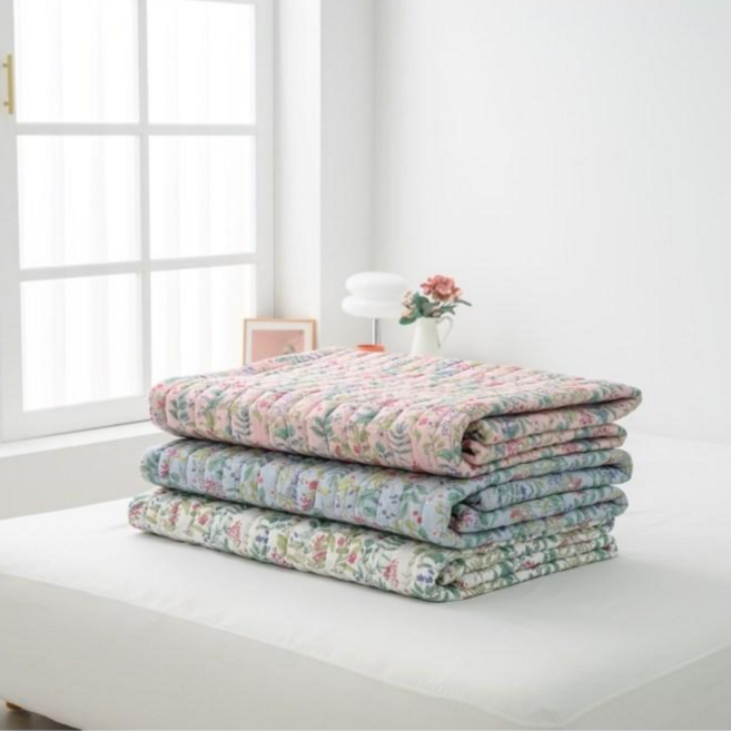 모달패드 예쁜 꽃무늬 슈퍼싱글 퀸 침대패드 사계절 수앤지, 바비텐셀 블루