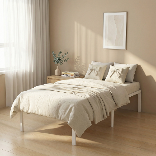 편안홈 침대프레임 튼튼한 무소음 철제 침대, 흰색