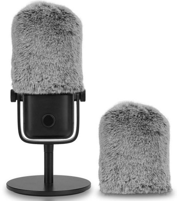 엘가토 웨이브와 호환되는 Geekria Furry 윈드스크린 1 웨이브 3 마이크 데드캣 윈드 커버 머프 윈드버스터 윈드재머 플러프 윈드쉴드(그레이 2팩)