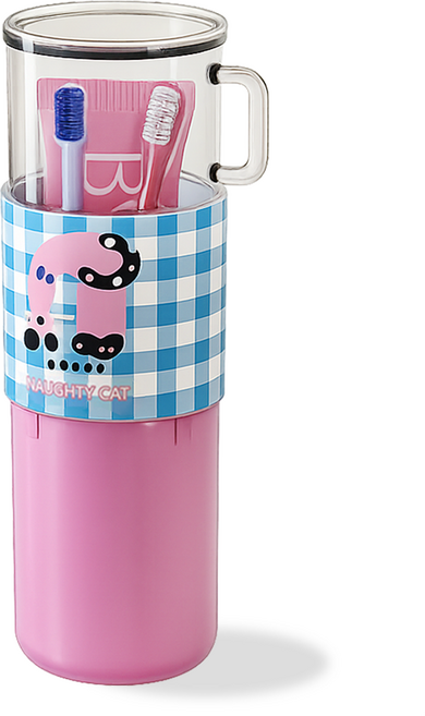 휴대용 여행용 칫솔통 양치컵 투명 칫솔 치약 케이스, 1개, 체크블루