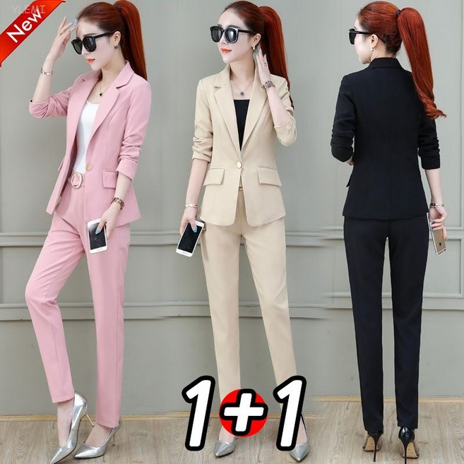 YLEMI 1+1 여성 봄가을 고급스러운 세트 직장인 블레이저 세련된 3피스 수트 2장 세트