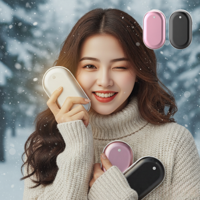 [1+1] 누바르 완전따숩 충전식 손난로 핫팩 휴대용 보조배터리 C타입 5000mAh, 샴피인핑크+미드나잇블랙