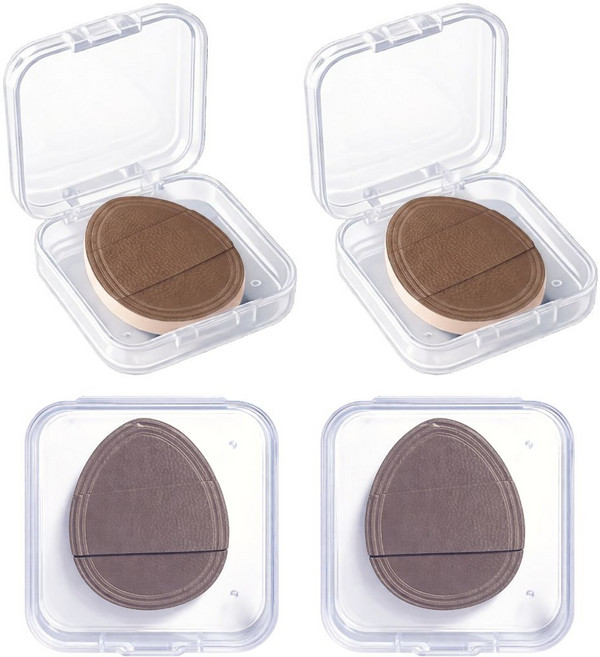 큐히트 모찌 미니 핑거 퍼프+케이스 세트, 4개, 브라운