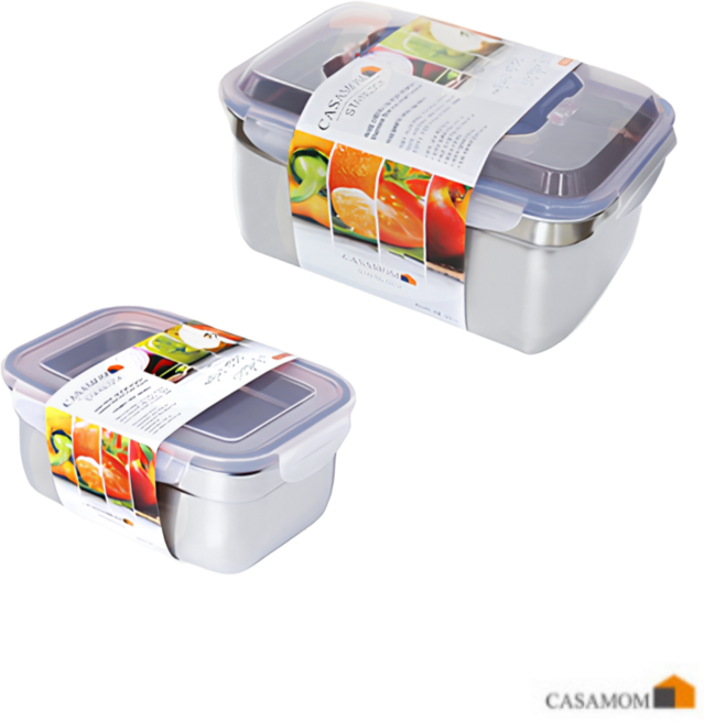 까사맘 스테인레스 스틸 사면 결착 강력 밀폐용기 반찬통 김치통 스텐반찬통 2종 1100 + 3600, 1100ml + 3600ml, 1개