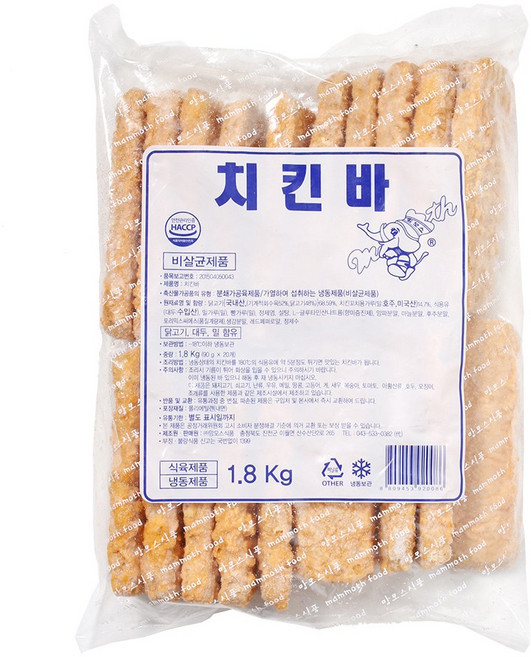맘모스 치킨바 90gx20개, 1.8kg, 2개