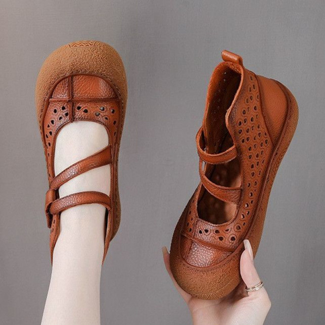 COSYEVNO 여성 중년 엄마화 봄가을 소가죽 소프트미끄럼 방지 스트링 컴포트 플랫 LFHmmnnx-3