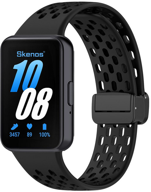 SKENOS 삼성 갤럭시 핏3 벤티드 스포츠 스트랩 마그네틱 디버클 통기성 착용감 좋은 호환 시곗줄, 1개, 블랙