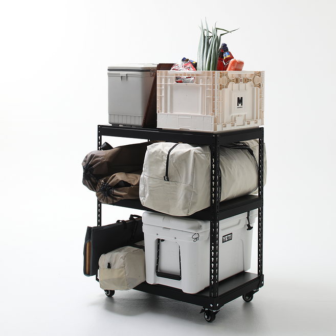 폴던스랙 이동식 철제 선반 바퀴형, 블랙, 3단