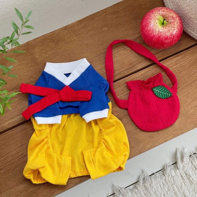 백설 강아지한복 세트 애견 고양이한복, 올인원, 1개