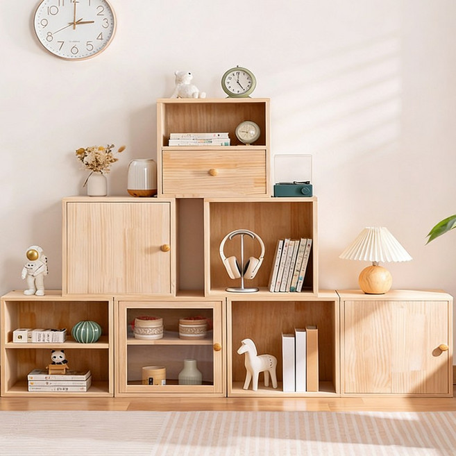 쿠리브 원목색 미니 책장 간이 다용도 수납장, 원목색 B(파티션형), 2단