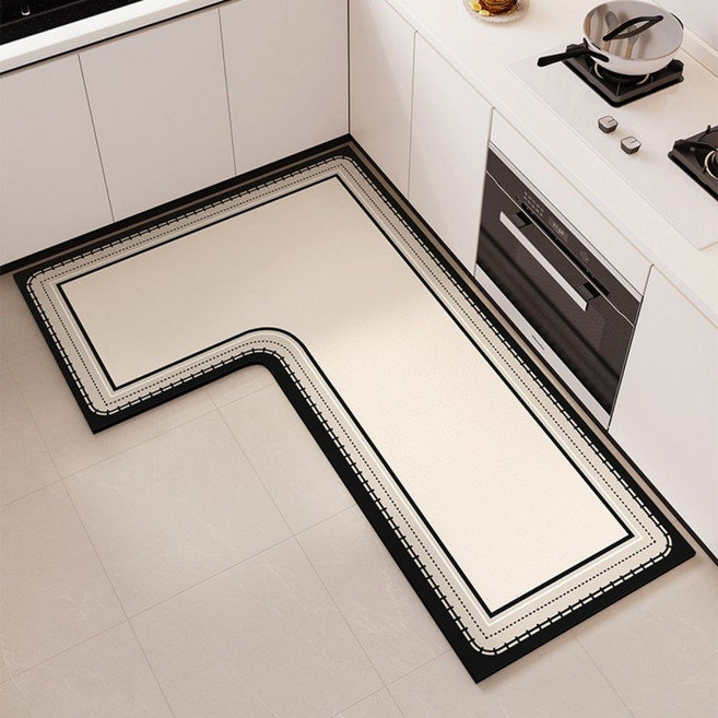 [리빙올] L자형 규조토 주방매트 150x100 좌우선택형 3종디자인, 블랙체크, 1개