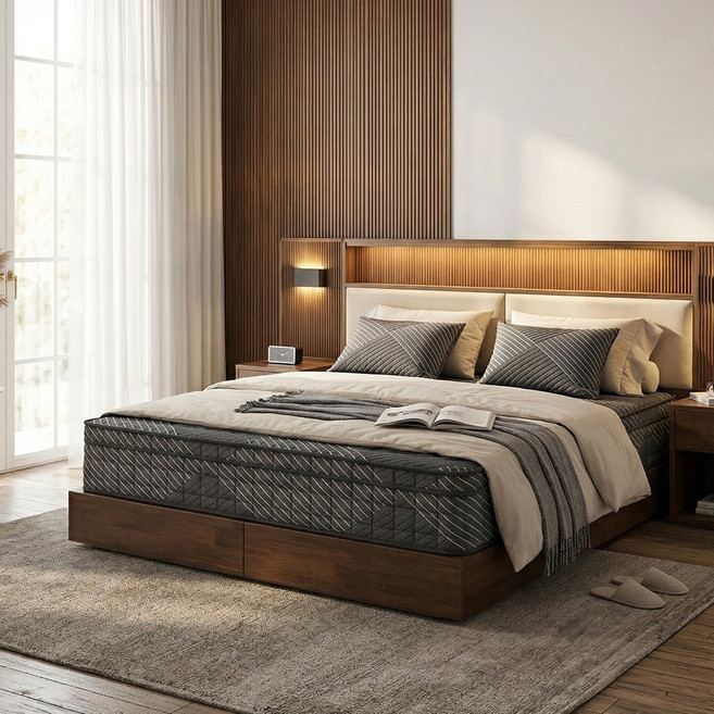 (황실침대) 허리통증에 좋은 탄탄한 숙면 유로탑 매트리스 블랙 방문설치배송, 28cm, 중간 단단함