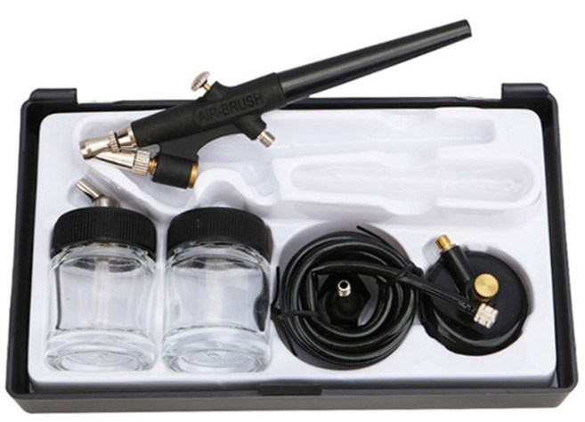 타투 매니시를 위한 호스 22cc 유체 컵이 포함된 휴대용 싱글 액션 에어 브러시 키트, 1개